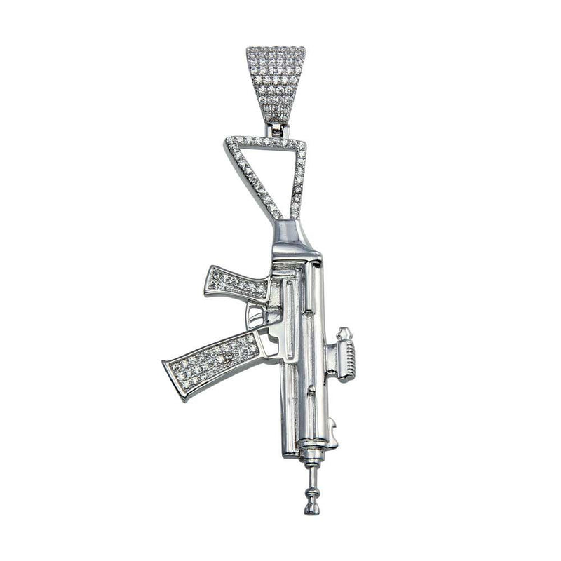 Silver 925 Rhodium Plated CZ Gun Hip Hop Pendant - SLP00046. | Silver Palace Inc.