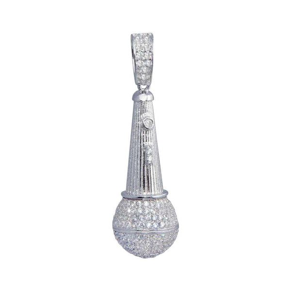 Rhodium Plated 925 Sterling Silver CZ Microphone Hip Hop Pendant - SLP00049. | Silver Palace Inc.