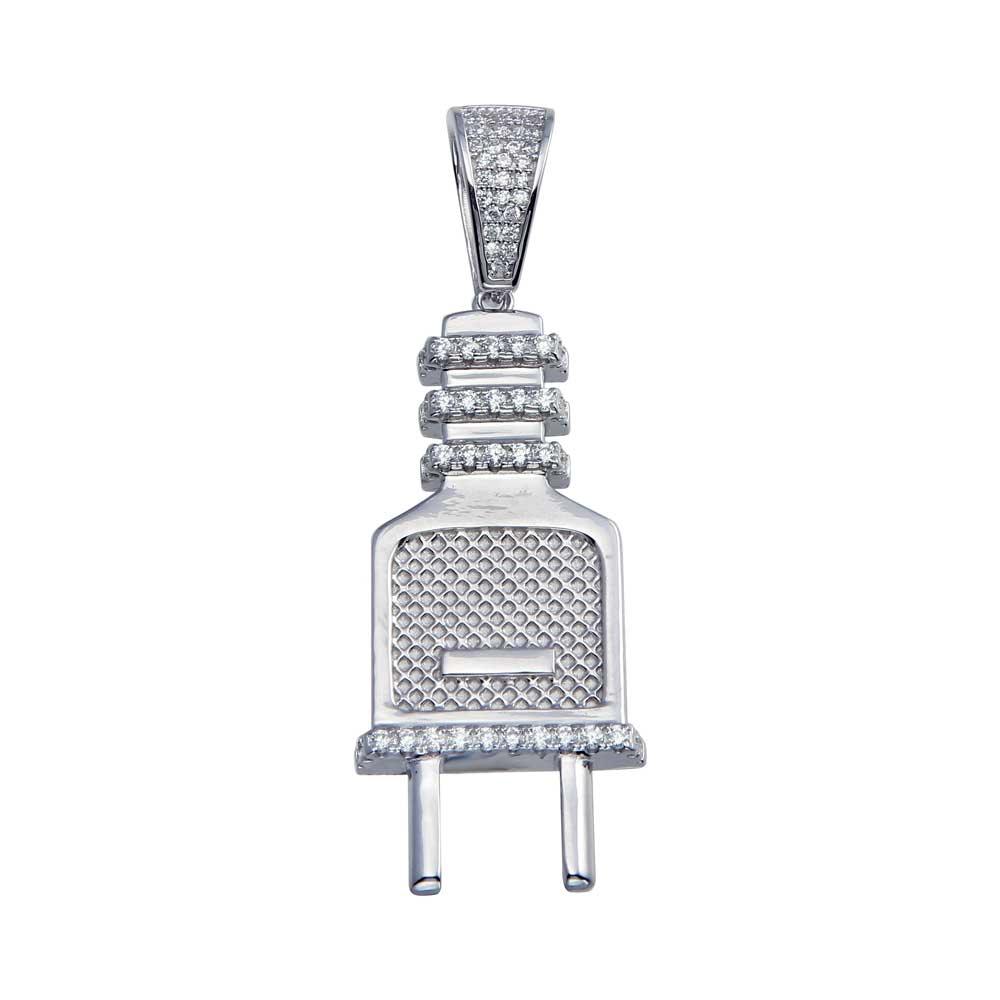 Rhodium Plated 925 Sterling Silver CZ Plug Hip Hop Pendant - SLP00052 ...