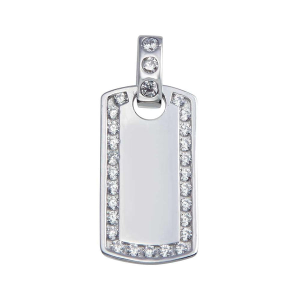 Rhodium Plated 925 Sterling Silver CZ Dog Tag Hip Hop Pendant - SLP00054 | Silver Palace Inc.