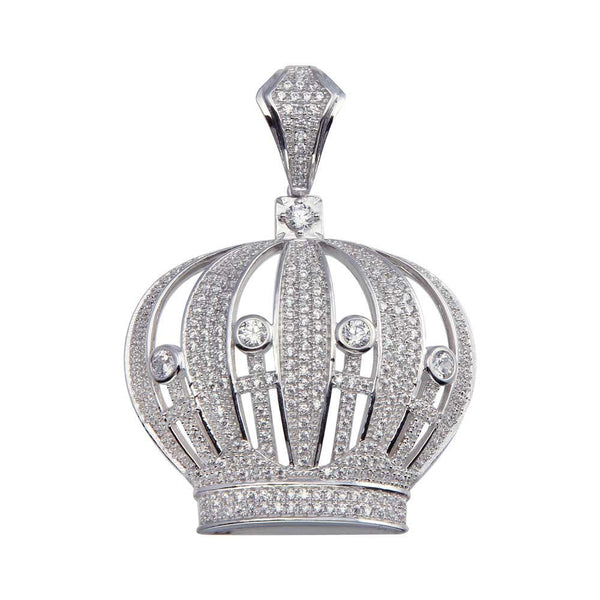 Rhodium Plated 925 Sterling Silver CZ Crown Hip Hop Pendant - SLP00060. | Silver Palace Inc.