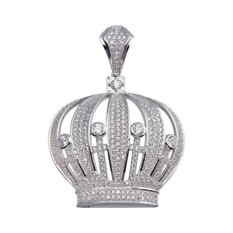 Silver 925 Rhodium Plated CZ Crown Hip Hop Pendant - SLP00060. | Silver Palace Inc.