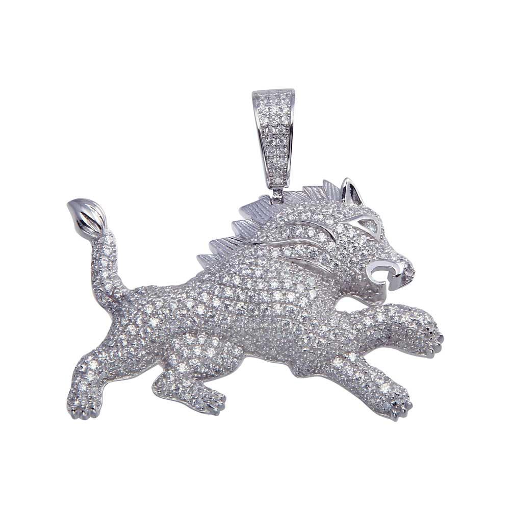Rhodium Plated 925 Sterling Silver Lion Hip Hop Pendant - SLP00061. | Silver Palace Inc.