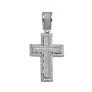 Rhodium Plated 925 Sterling Silver CZ Cross Bordered Hip Hop Pendant - SLP00075 | Silver Palace Inc.