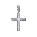 Rhodium Plated 925 Sterling Silver CZ Tube Cross Hip Hop Pendant - SLP00076 | Silver Palace Inc.