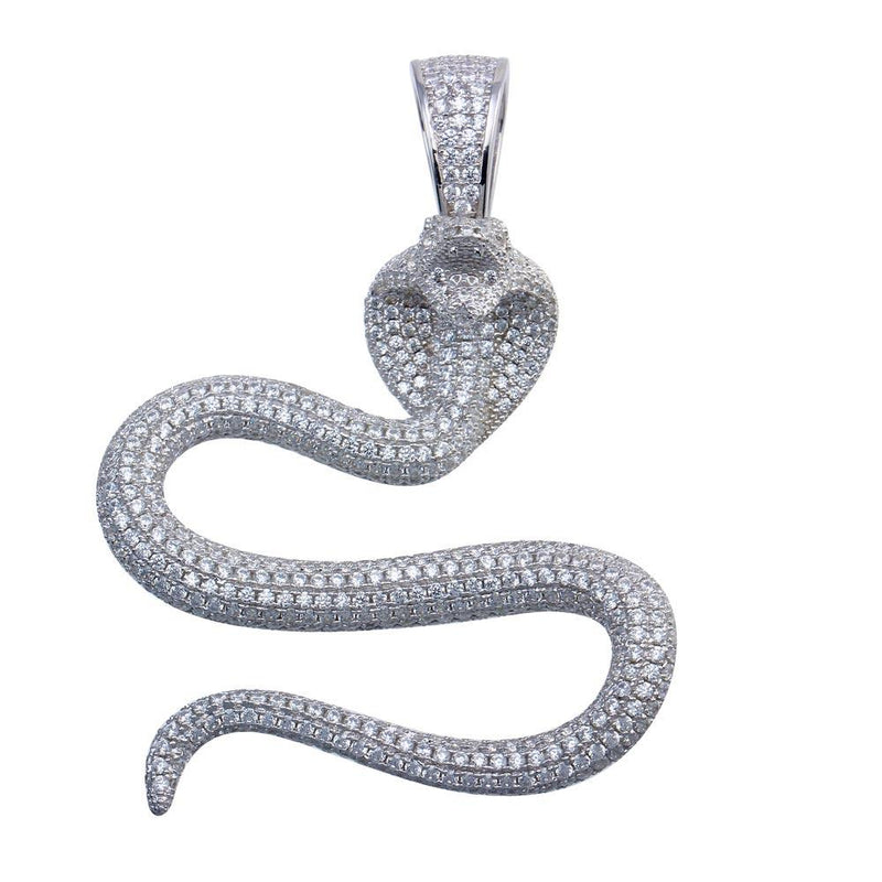 Silver 925 Rhodium Plated Cobra CZ Hip Hop Pendant - SLP00090 | Silver Palace Inc.
