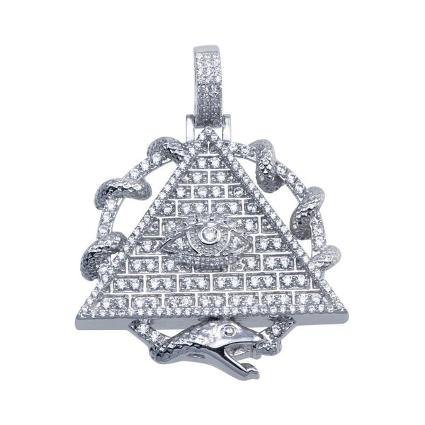 Silver 925 Rhodium Plated CZ Pyramid Eye Hip Hop Pendant - SLP00094 | Silver Palace Inc.