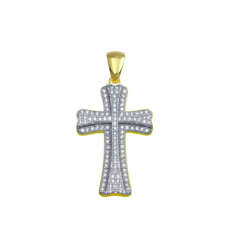 Silver 925 Gold Plated Small Double Cross CZ Hip Hop Pendant - SLP00095GP | Silver Palace Inc.