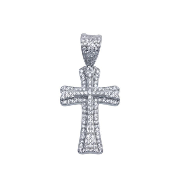 Rhodium Plated 925 Sterling Silver Small Double Cross CZ Hip Hop Pendant - SLP00095 | Silver Palace Inc.