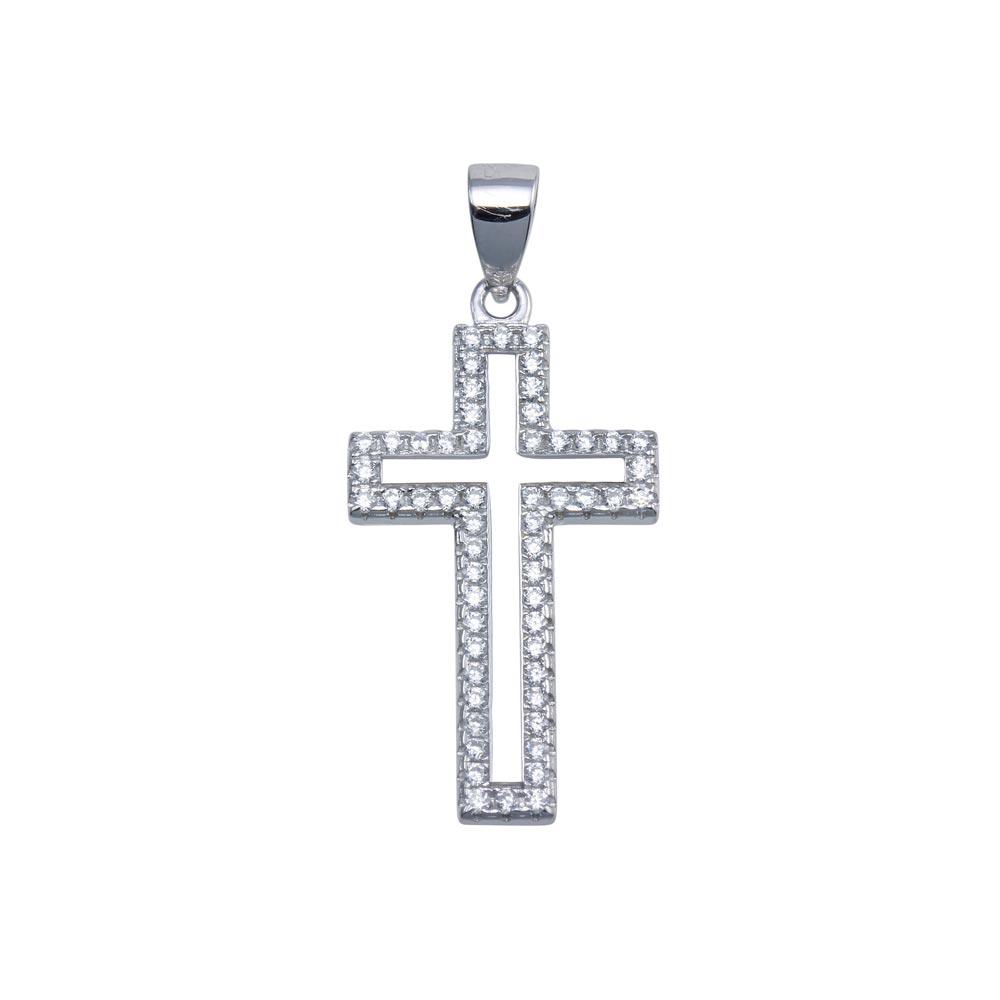Rhodium Plated 925 Sterling Silver CZ Border Small Cross Hip Hop