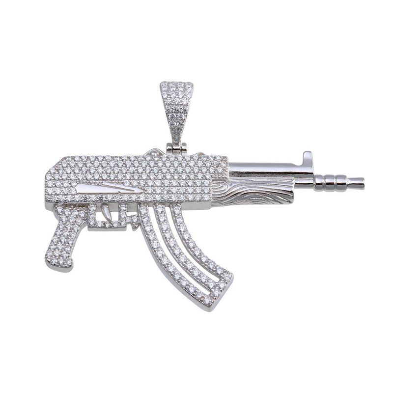 Silver 925 Rhodium Plated CZ Gun Hip Hop Pendant - SLP00098 | Silver Palace Inc.
