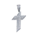 Rhodium Plated 925 Sterling Silver CZ Angled Cross Hip Hop Pendant - SLP00105 | Silver Palace Inc.
