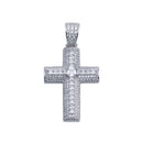 Rhodium Plated 925 Sterling Silver CZ Encrusted Cross Hip Hop Pendant - SLP00106 | Silver Palace Inc.