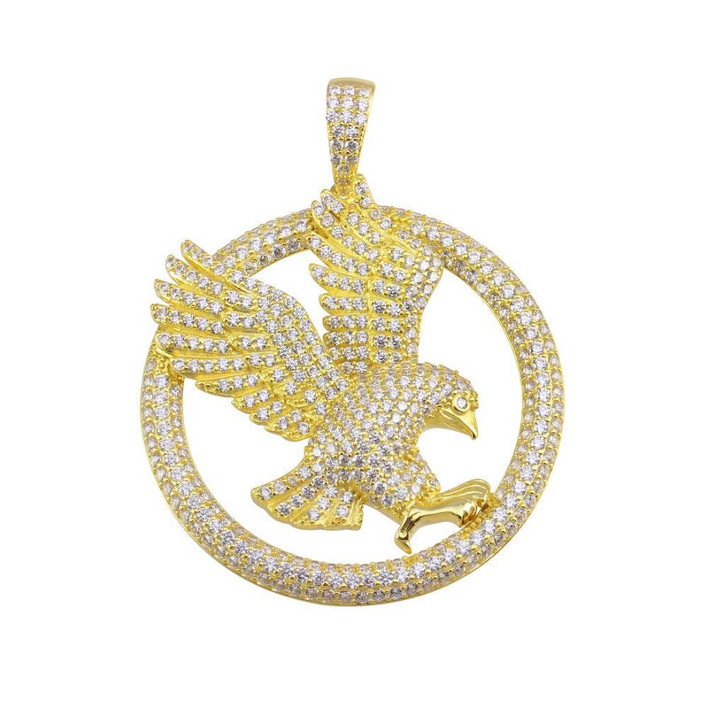 Silver 925 Gold Plated Flying Eagle CZ Hip Hop Pendant - SLP00151GP | Silver Palace Inc.
