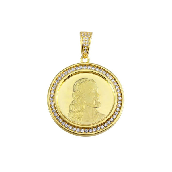 Silver 925 Gold Plated CZ Jesus Medallion Hip Hop Pendant - SLP00153GP | Silver Palace Inc.