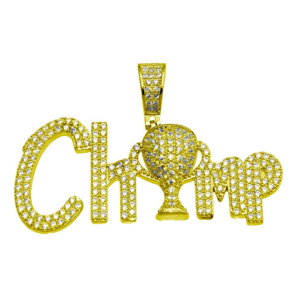 Silver 925 Gold Plated CZ Champ Hip Hop Pendant - SLP00166GP | Silver Palace Inc.