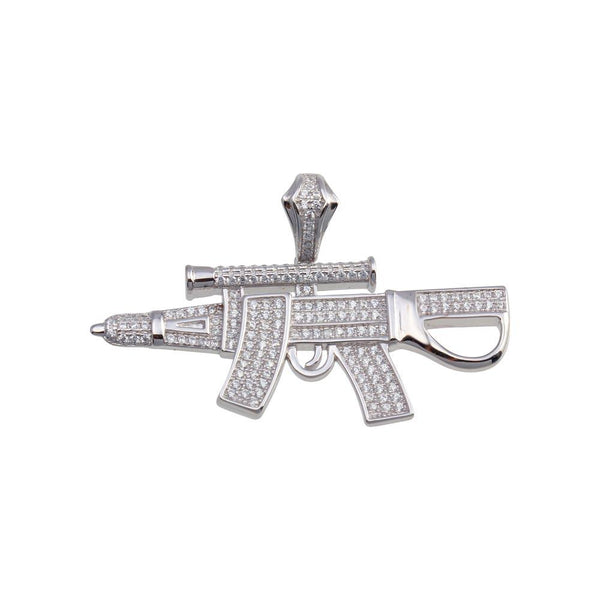 Silver 925 Rhodium Plated CZ Gun Hip Hop Pendant - SLP00198RH | Silver Palace Inc.