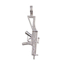 Rhodium Plated 925 Sterling Silver Riffle CZ Hip Hop Pendant - SLP00201RH | Silver Palace Inc.