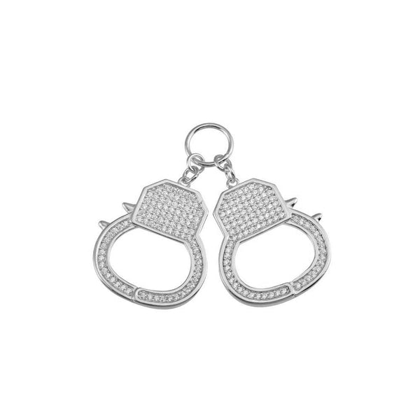 Silver 925 Rhodium Plated CZ Hand Cuffs Hip Hop Pendant - SLP00205 | Silver Palace Inc.