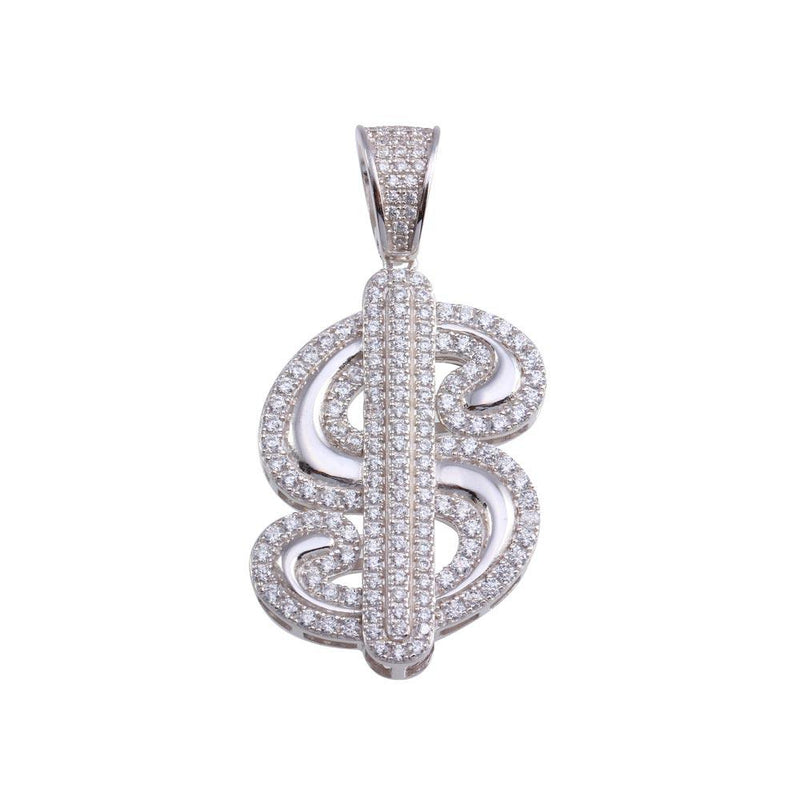 Silver 925 Gold Plated CZ Dollar Sign Hip Hop Pendant 8.8mm - SLP00208 | Silver Palace Inc.