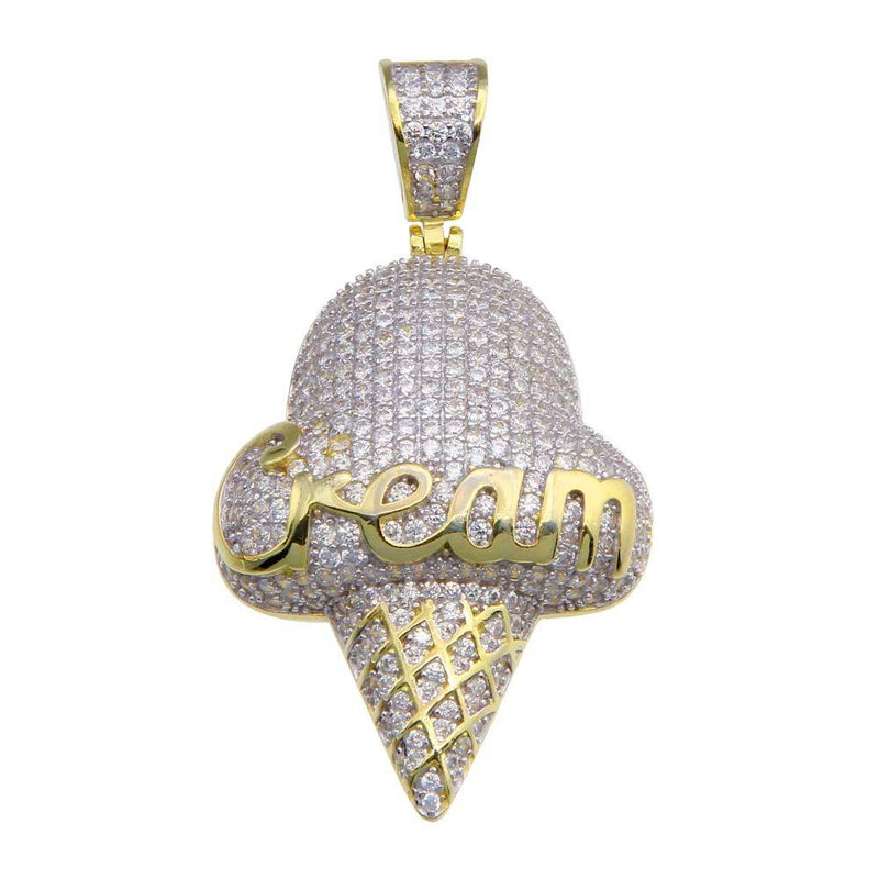 Silver 925 Gold Plated CZ Ice Cream Hip Hop Pendant - SLP00213 | Silver Palace Inc.