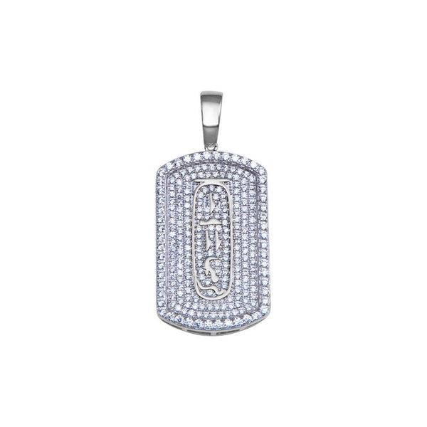 Rhodium Plated 925 Sterling Silver Clear CZ Dogtag Pendant - SLP00223RH | Silver Palace Inc.
