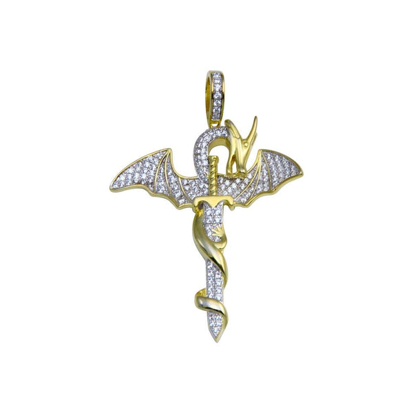 Silver 925 Gold Plated CZ Dragon Sword Pendant - SLP00239 | Silver Palace Inc.