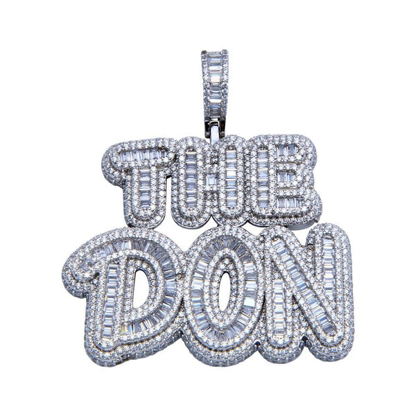 Rhodium Plated 925 Sterling Silver CZ THE DON Hip Hop Pendant