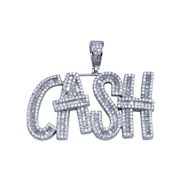 Rhodium Plated 925 Sterling Silver CZ CASH Hip Hop Pendant - SLP00249 | Silver Palace Inc.
