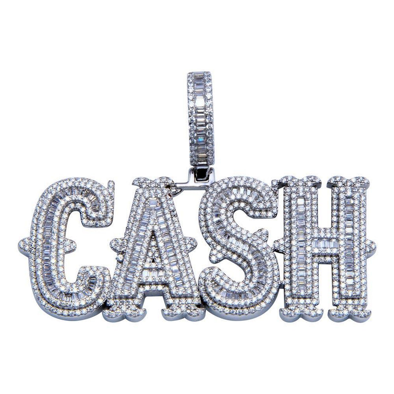 Silver 925 Rhodium Plated CZ CASH Hip Hop Pendant - SLP00250 | Silver Palace Inc.