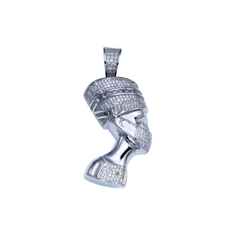 Rhodium Plated 925 Sterling Silver CZ Queen Nafertiti Hip Hop Pendant - SLP00254 | Silver Palace Inc.