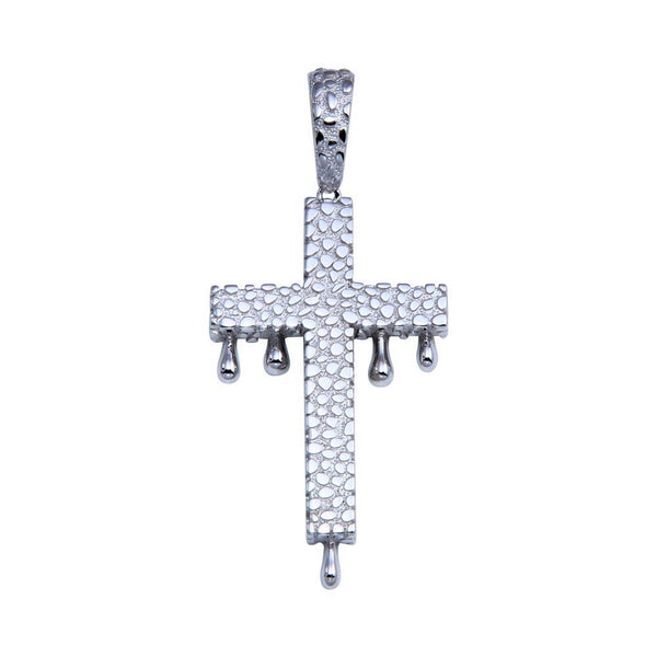 Rhodium Plated 925 Sterling Silver CZ Dripping Cross Hip Hop Pendant - SLP00258 | Silver Palace Inc.