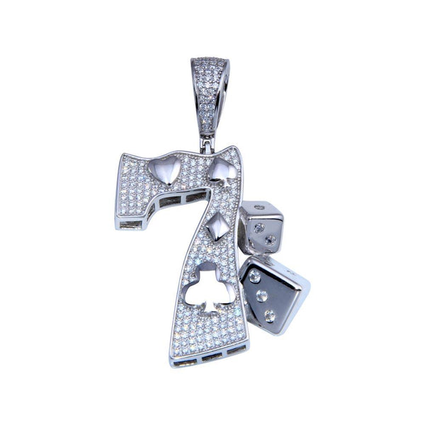 Rhodium Plated 925 Sterling Silver CZ Lucky 7 Hip Hop Pendant - SLP00259 | Silver Palace Inc.
