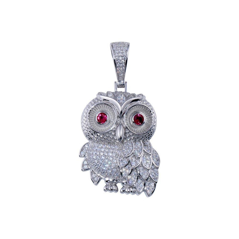 Silver 925 Rhodium Plated CZ  Owl Hip Hop Pendant - SLP00266 | Silver Palace Inc.