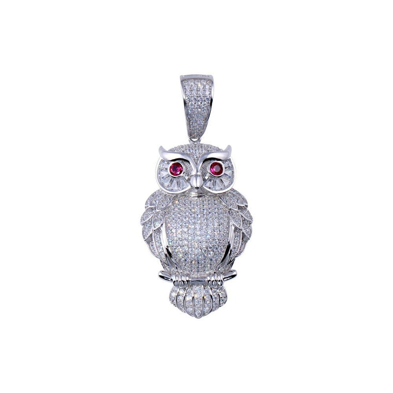 Silver 925 Rhodium Plated CZ  Owl Hip Hop Pendant - SLP00267 | Silver Palace Inc.