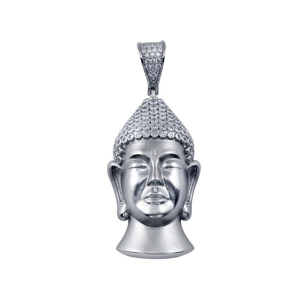 Rhodium Plated 925 Sterling Silver CZ  Buddha Hip Hop Pendant - SLP00268 | Silver Palace Inc.