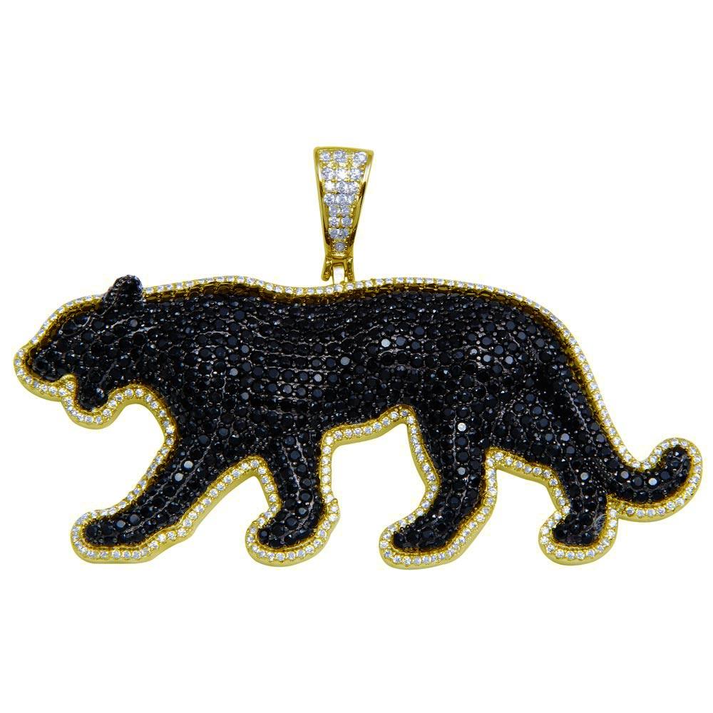 Silver 925 Gold Plated CZ Black Panther Hip Hop Pendant