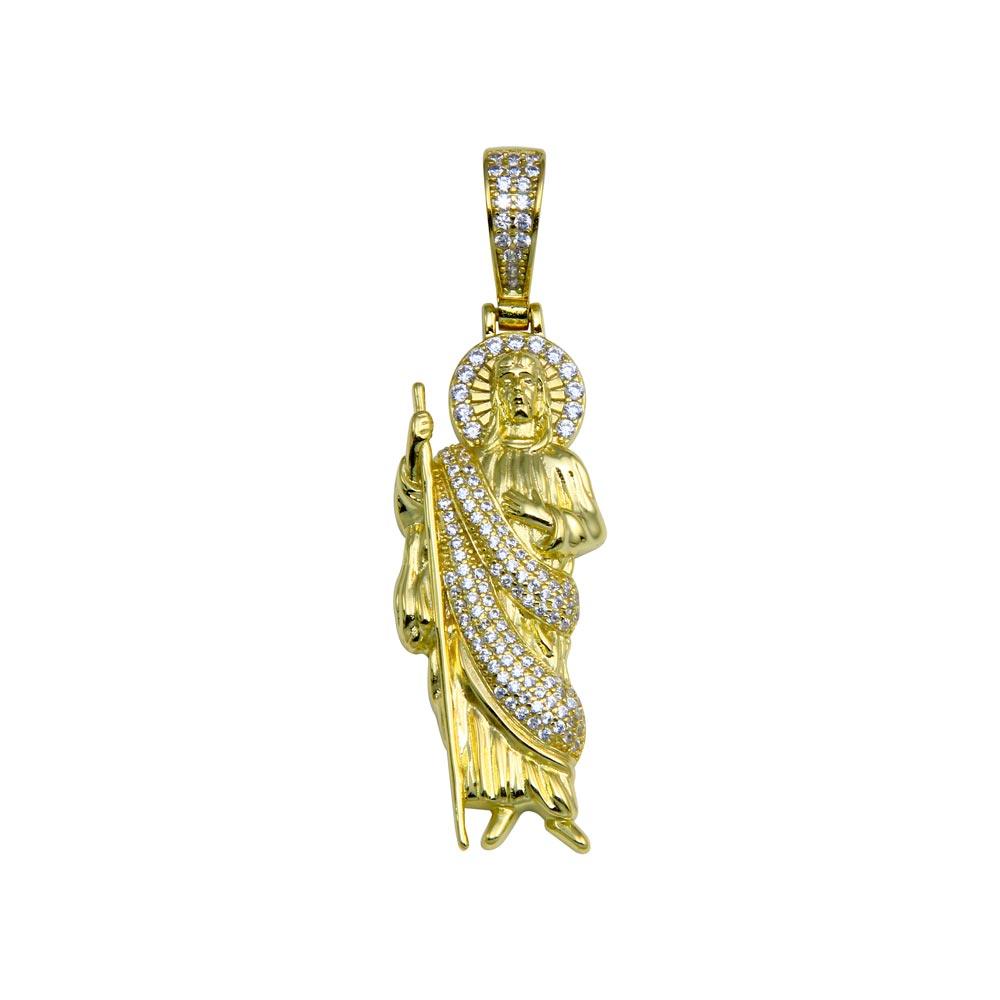 Silver 925 Gold Plated CZ  St Jude Hip Hop Pendant - SLP00279GP | Silver Palace Inc.