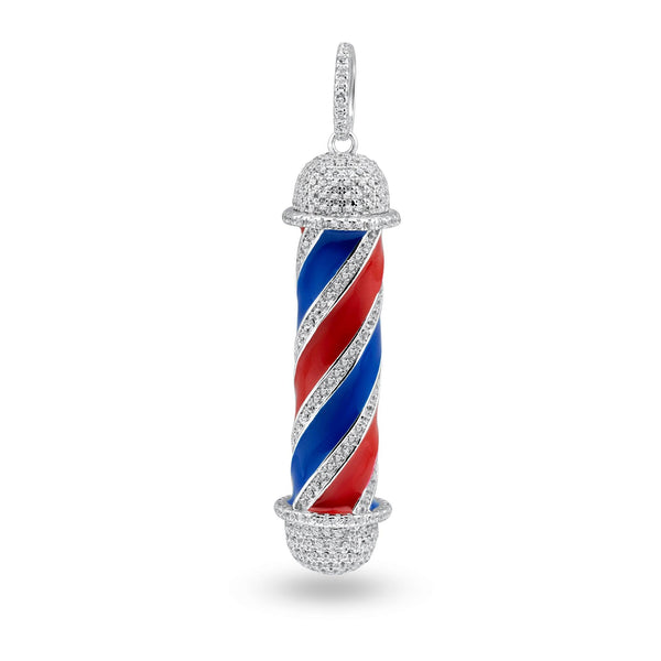 Rhodium Plated 925 Sterling Silver Barber Pole Clear CZ Pendant - SLP00345 | Silver Palace Inc.