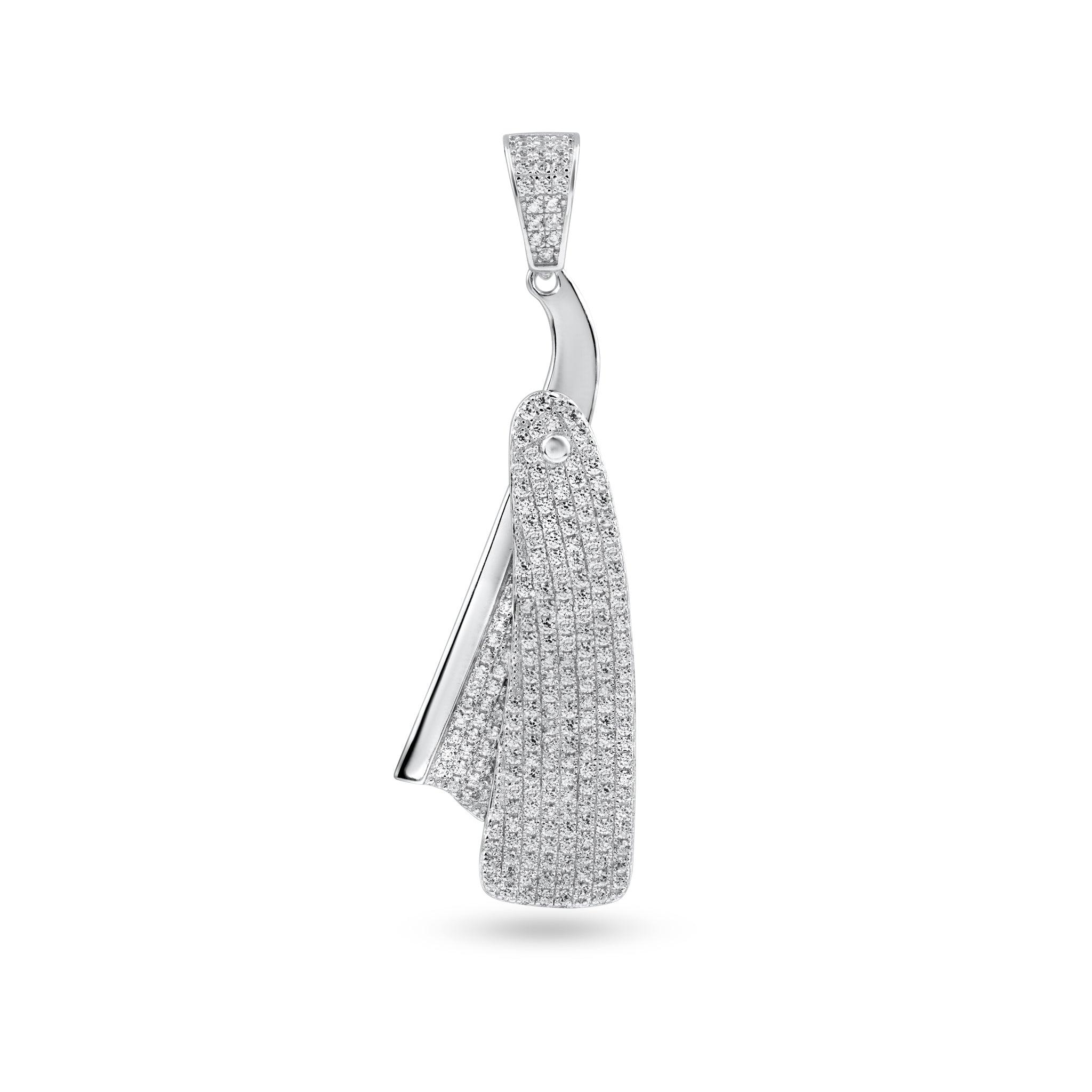 Rhodium Plated 925 Sterling Silver Barber Razor Clear CZ Pendant ...