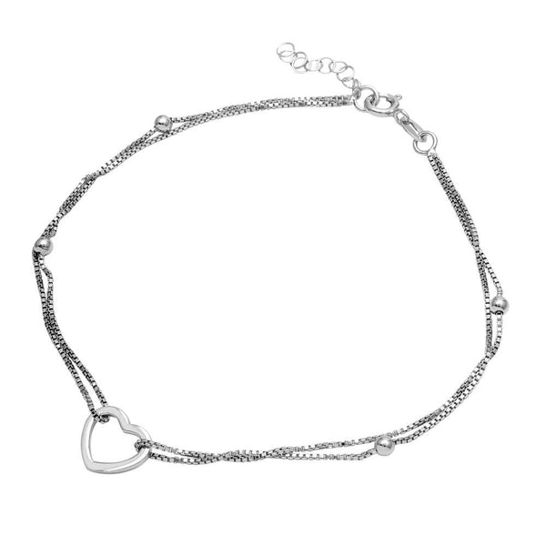 Silver 925 Rhodium Plated Double Strand Open Heart Anklet - SOA00002 | Silver Palace Inc.