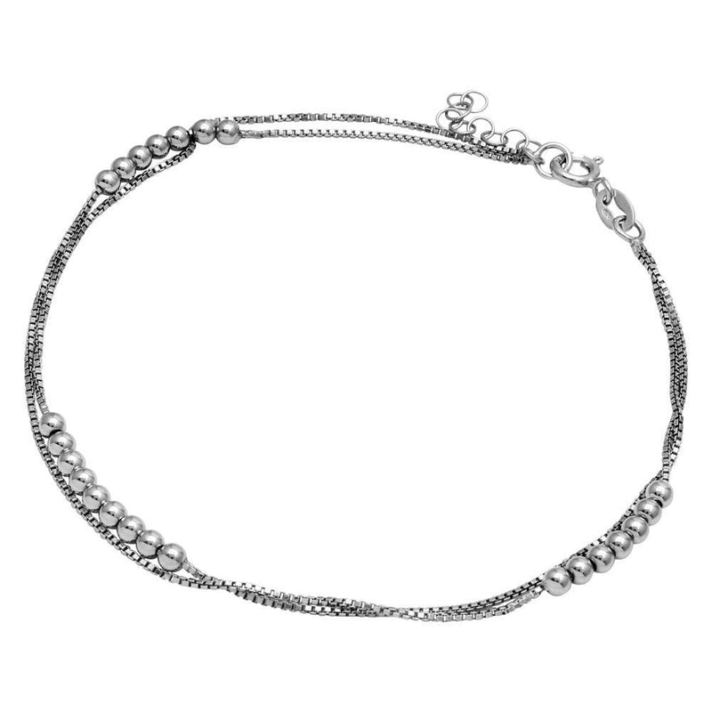 Silver 925 Rhodium Plated Double Strand Bead Anklet - SOA00003 | Silver Palace Inc.