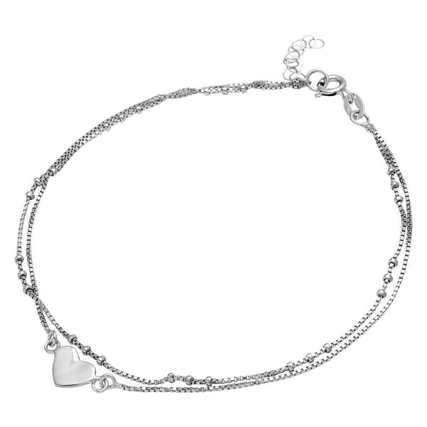 Silver 925 Rhodium Plated Double Strand Heart Anklet - SOA00005 | Silver Palace Inc.
