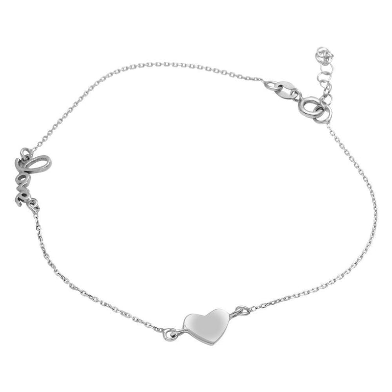 Silver 925 Rhodium Plated Love and Heart Anklet - SOA00006 | Silver Palace Inc.