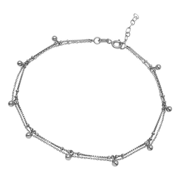 Silver 925 Rhodium Plated Multi Bead Anklet - SOA00009 | Silver Palace Inc.