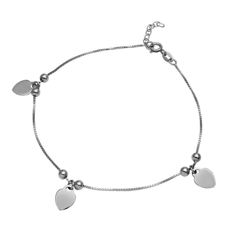 Silver 925 Rhodium Plated Heart and Bead Anklet - SOA00012 | Silver Palace Inc.