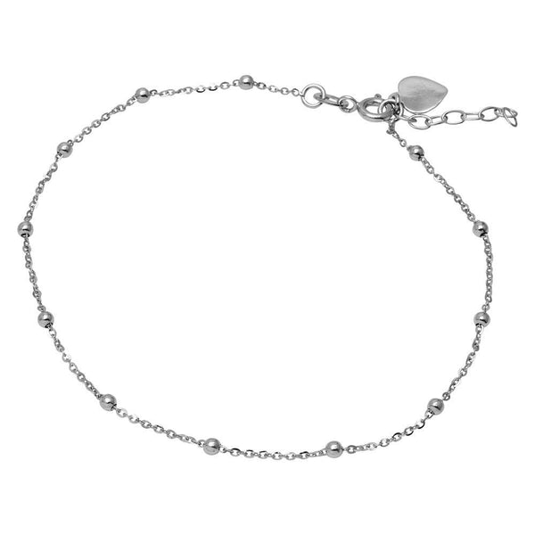 Silver 925 Rhodium Plated DC Beads and Heart Anklet - SOA00015 | Silver Palace Inc.