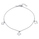 Silver 925 Rhodium Plated Diamond, Clover, and Spade Charm Anklet - SOA00017 | Silver Palace Inc.