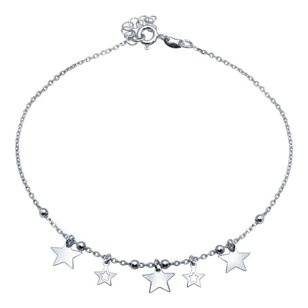 Silver 925 Rhodium Plated Star Charms Anklet - SOA00019 | Silver Palace Inc.
