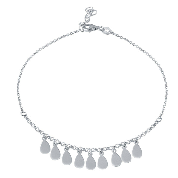 Silver 925 Rhodium Plated Dangling Teardrop Charm Anklet - SOA00021 | Silver Palace Inc.